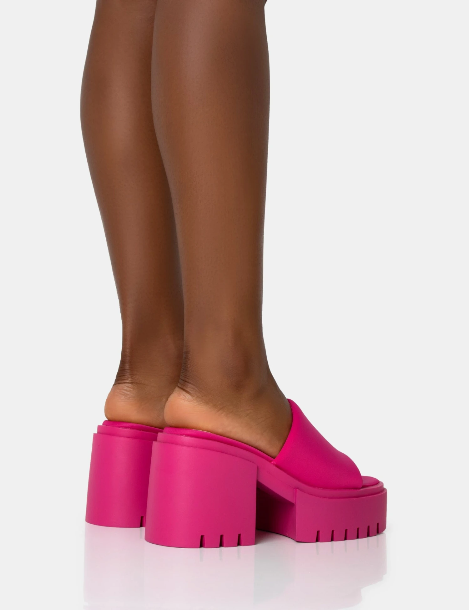 Sabeena Pink Chunky Mule Round Toe Mid Heel Sandals - Image 2