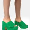 Wavez Green Terry Towelling Round Toe Platform Block Heel Mules