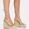 Islander Gold Lace Up Square Toe High Heeled Sandal Esparille Wedges