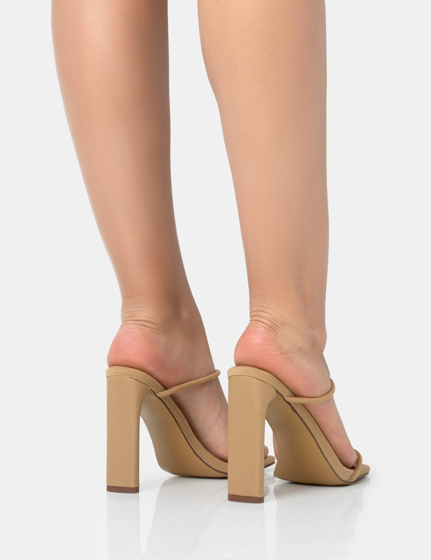 True Camel Nylon Strappy Barely There Square Toe Flat Block Heels - Image 4