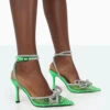 Azealia Neon Green Sparkly Diamante Wrap Around Bow Pointed Court Heels