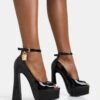 Formation Black Patent Padlock Detail Chunky Square Peep Toe Platform Heels