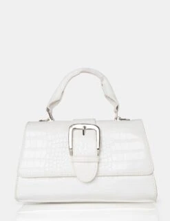The Lisbon White Croc Buckle Cross Body Bag