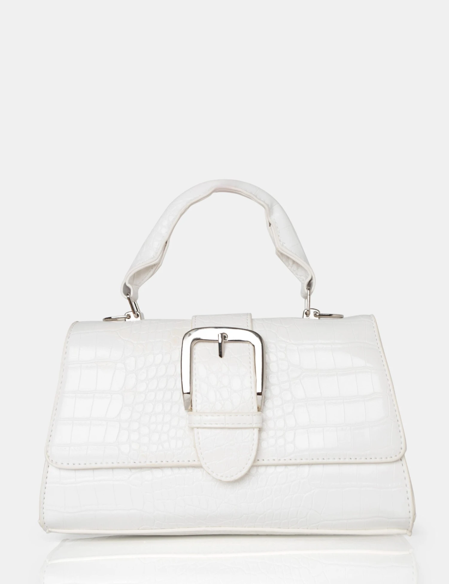 The Lisbon White Croc Buckle Cross Body Bag