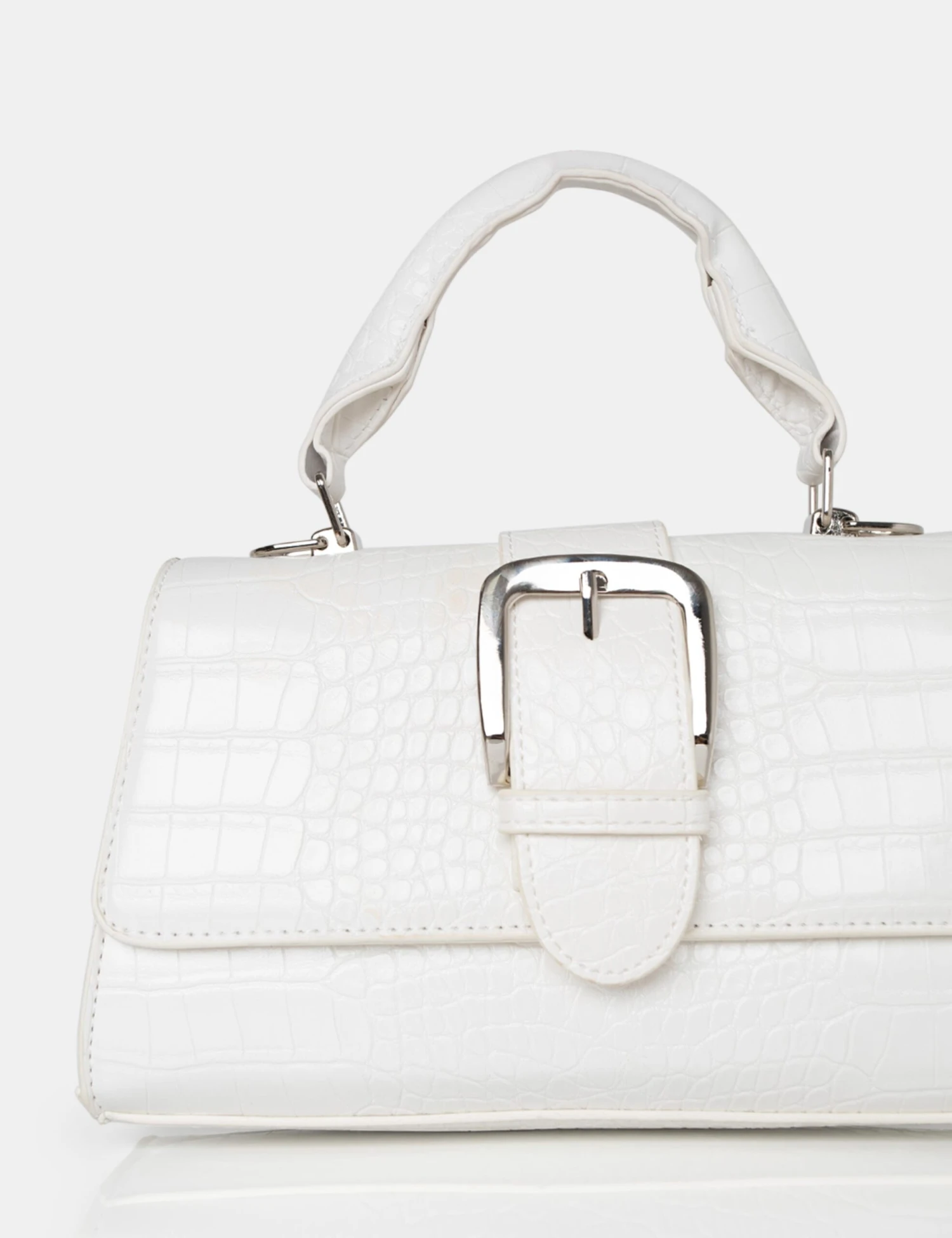 The Lisbon White Croc Buckle Cross Body Bag - Image 2