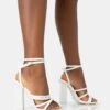 Tobi Wide Fit Ecru Patent Strappy Square Toe High Block Heels