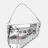 The Fox Metallic Silver Croc Studded Saddle Shoulder Bag