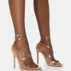 Jojo Nude Patent Cut Out Perspex Strap Square Toe Stiletto Heels
