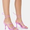 Duet Neon Purple Knot Strappy Lace Up Square Toe Mid Heels