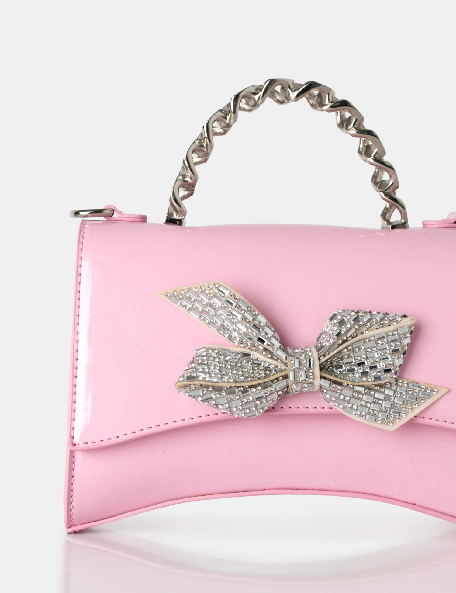 The Bow Baby Pink Patent Chain Handle Diamante Grab Bag - Image 3