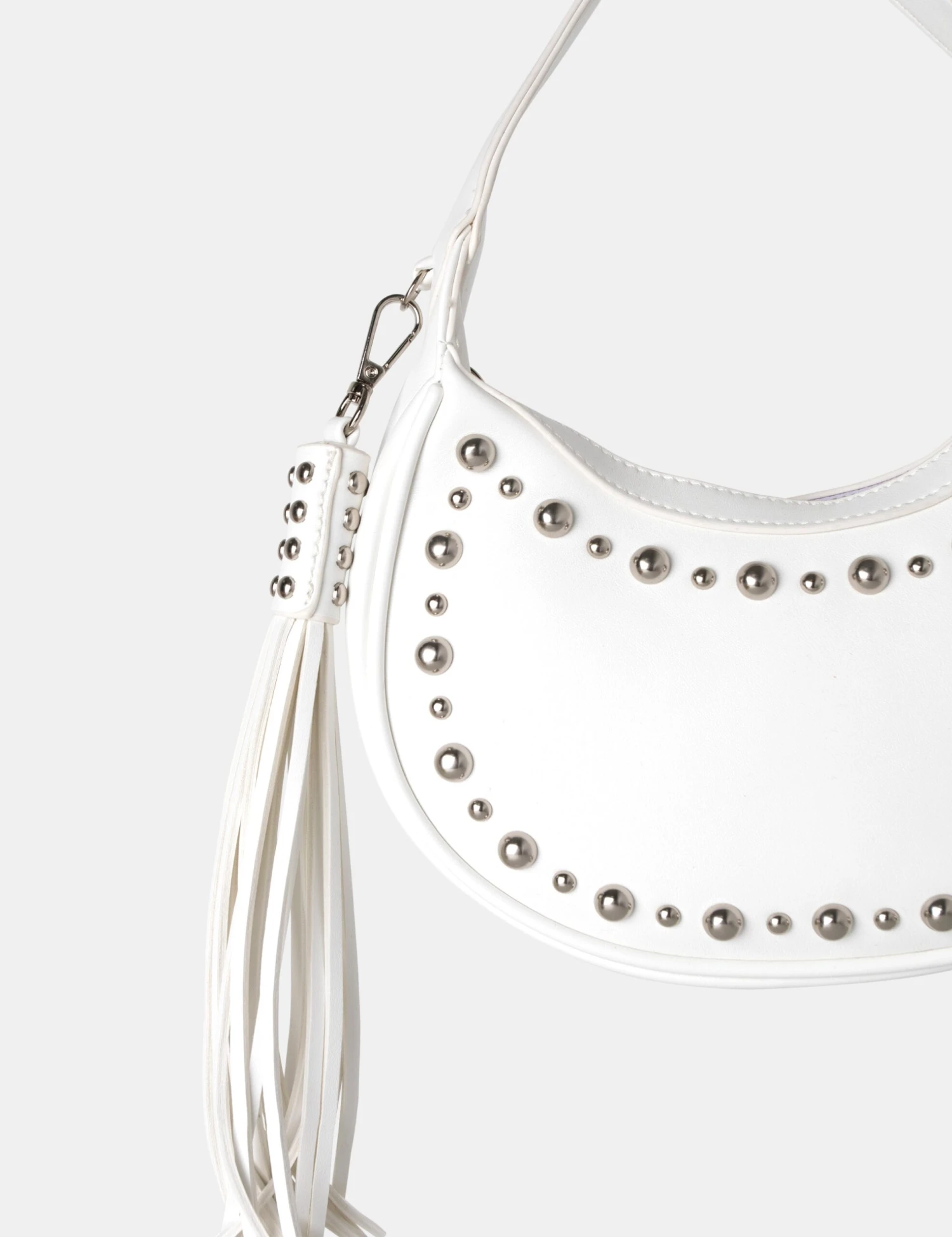 The Cato White Pu Studded Tassel Boho Shoulder Bag - Image 3