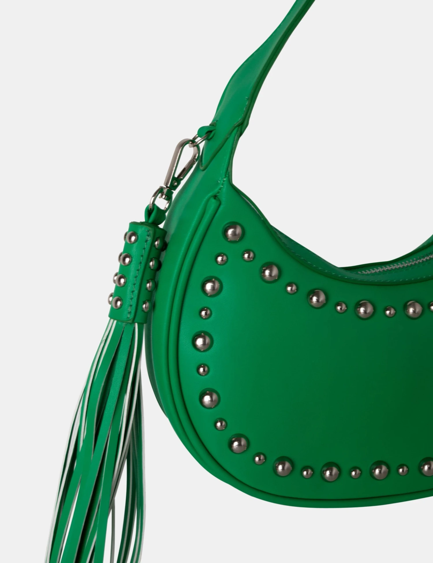 The Cato Green Pu Studded Tassel Boho Shoulder Bag - Image 3