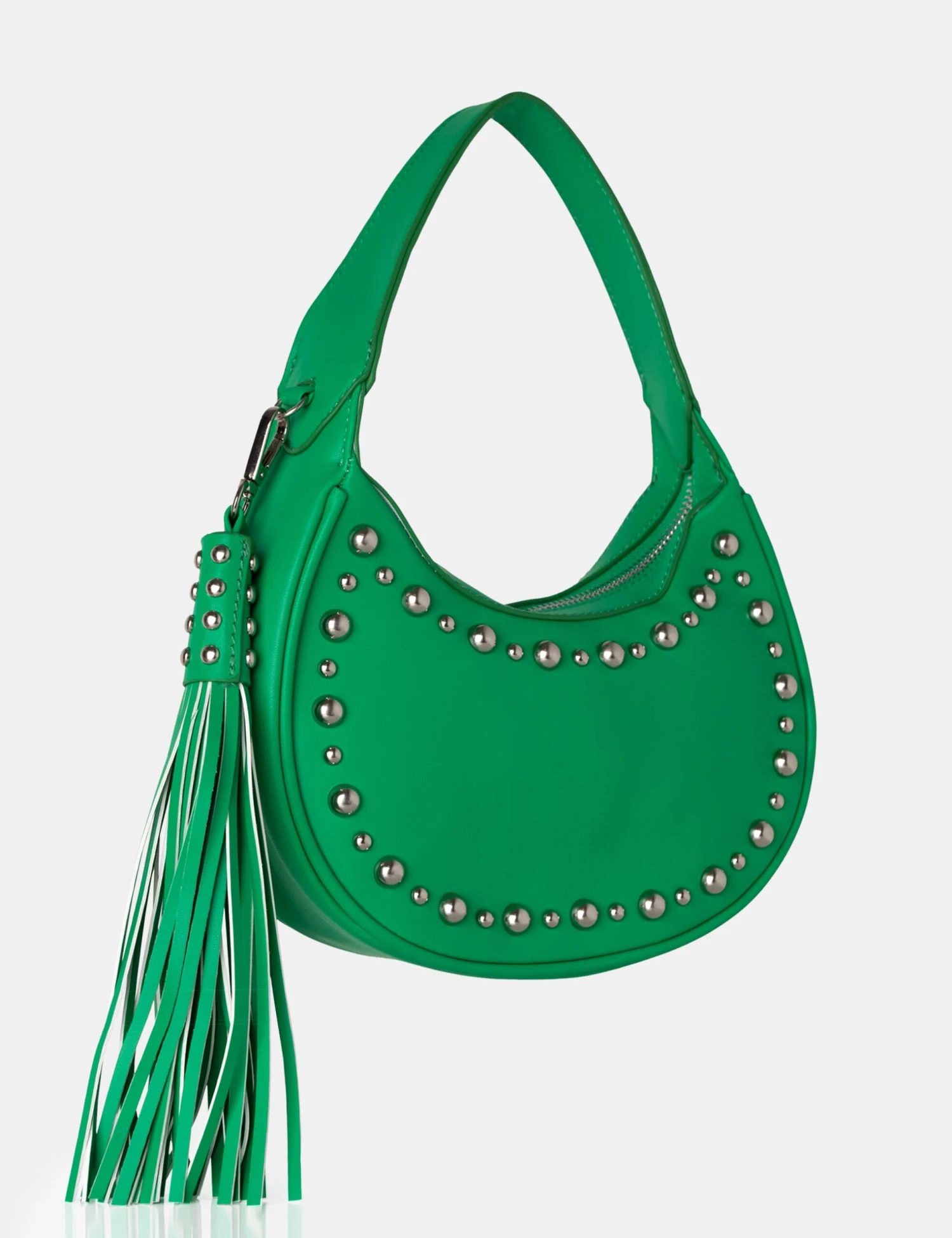 The Cato Green Pu Studded Tassel Boho Shoulder Bag - Image 2