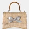 The Bow Natural Raffia Bamboo Handle Diamante Bow Grab Bag