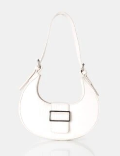 The Sicily White Croc Pu Buckle Feature Hobo Shoulder Bag