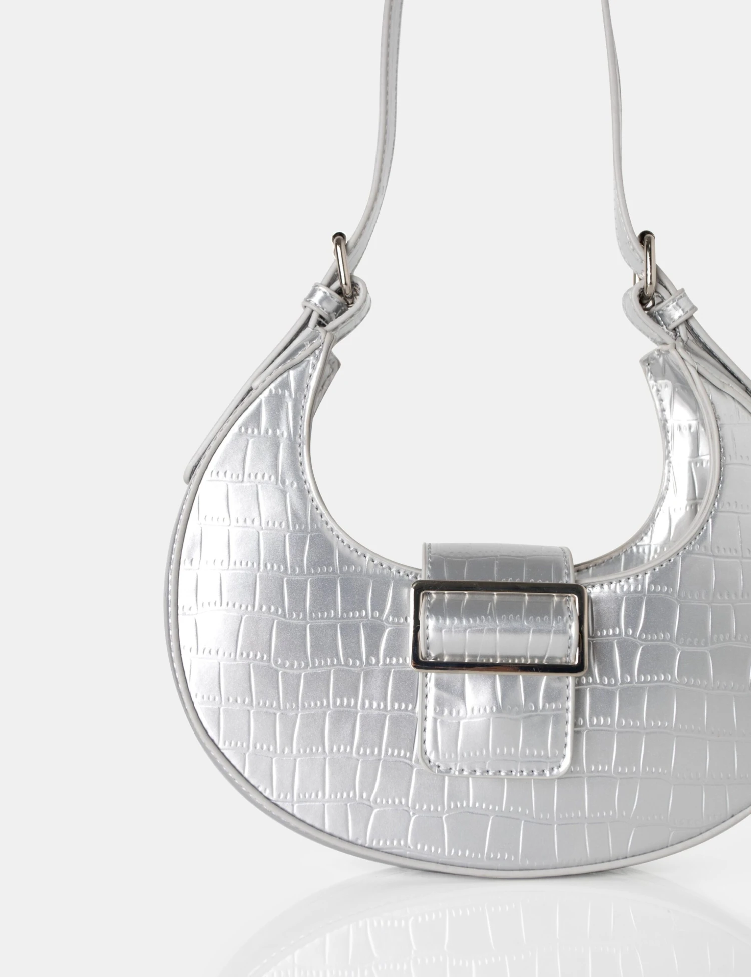The Sicily Silver Croc Buckle Feature Hobo Shoulder Bag - Image 3