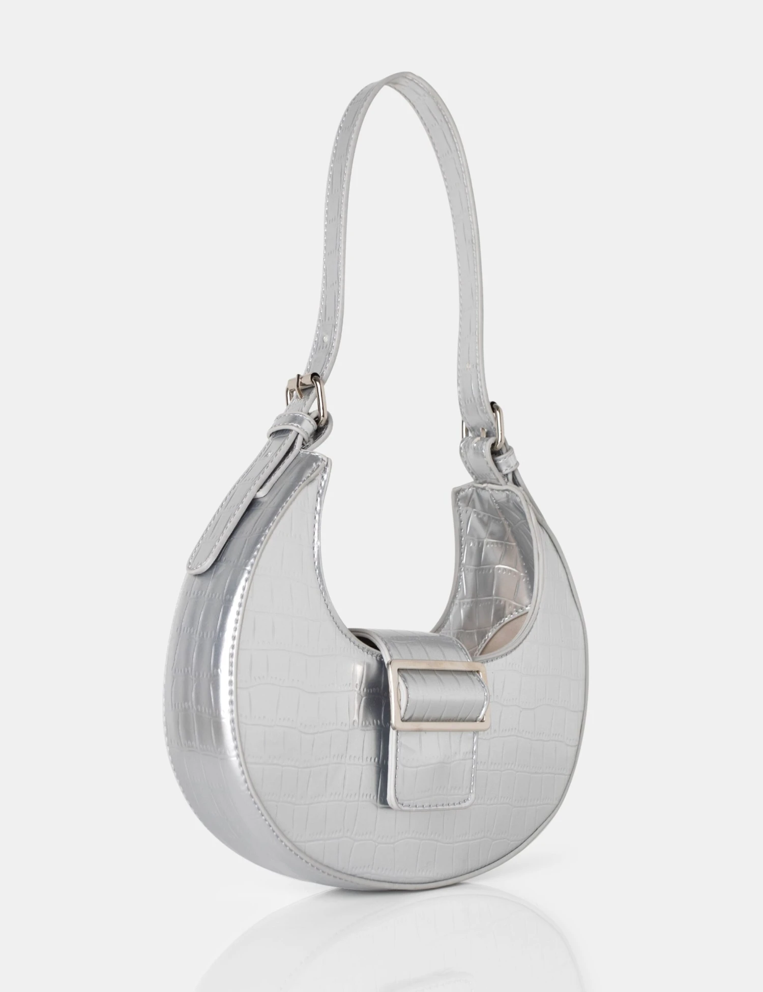 The Sicily Silver Croc Buckle Feature Hobo Shoulder Bag - Image 2