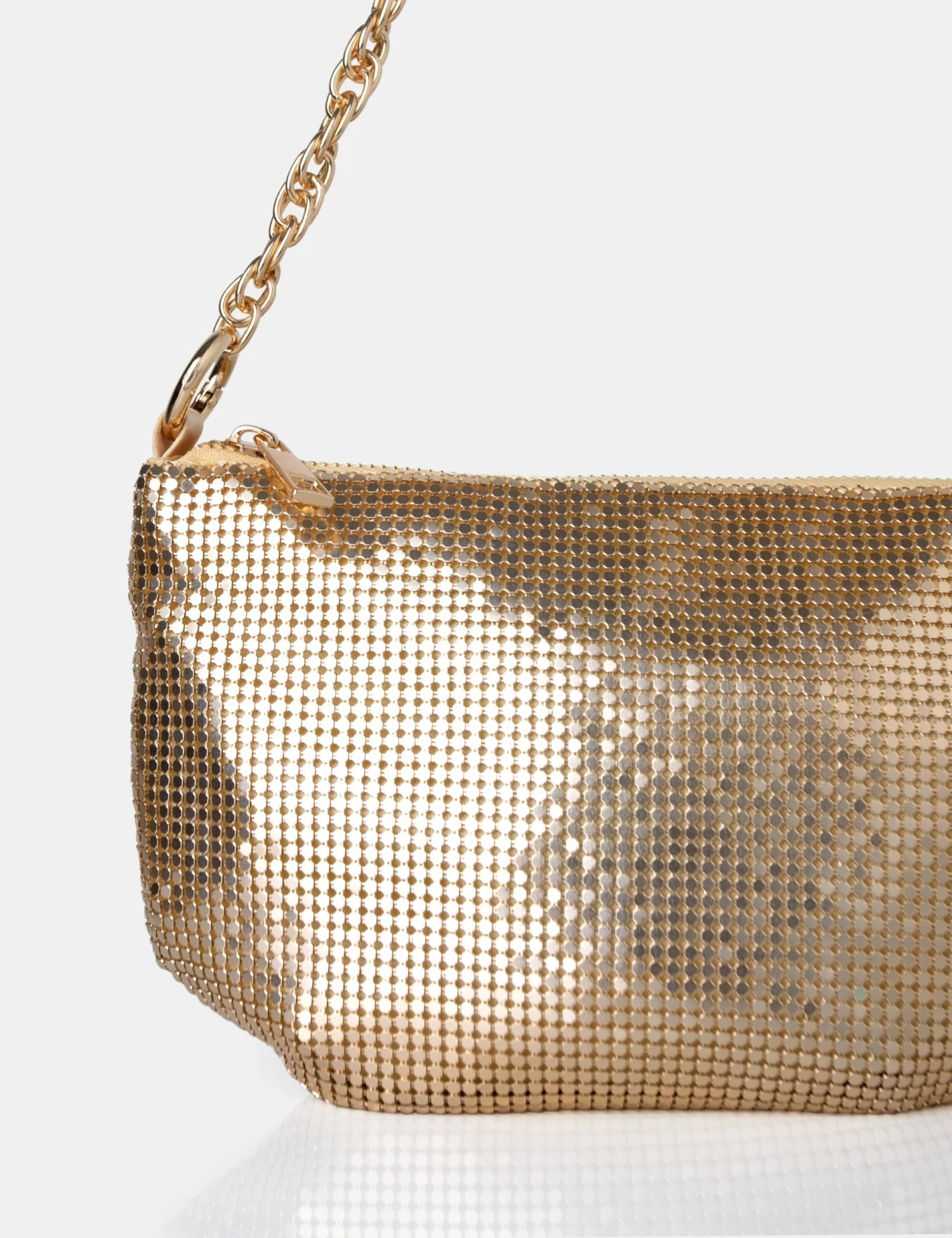 The Slouch Gold Diamante Chainmail Baguette Chain Detail Shoulder Bag - Image 3
