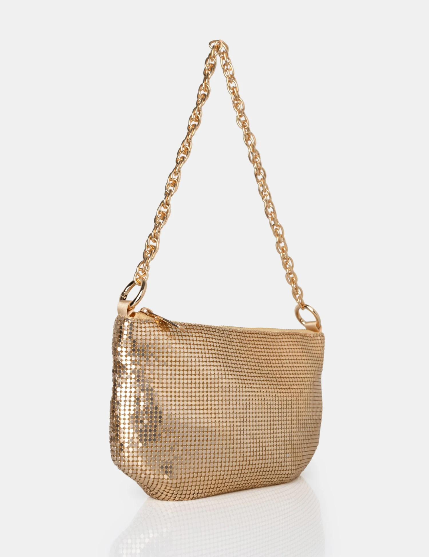 The Slouch Gold Diamante Chainmail Baguette Chain Detail Shoulder Bag - Image 2
