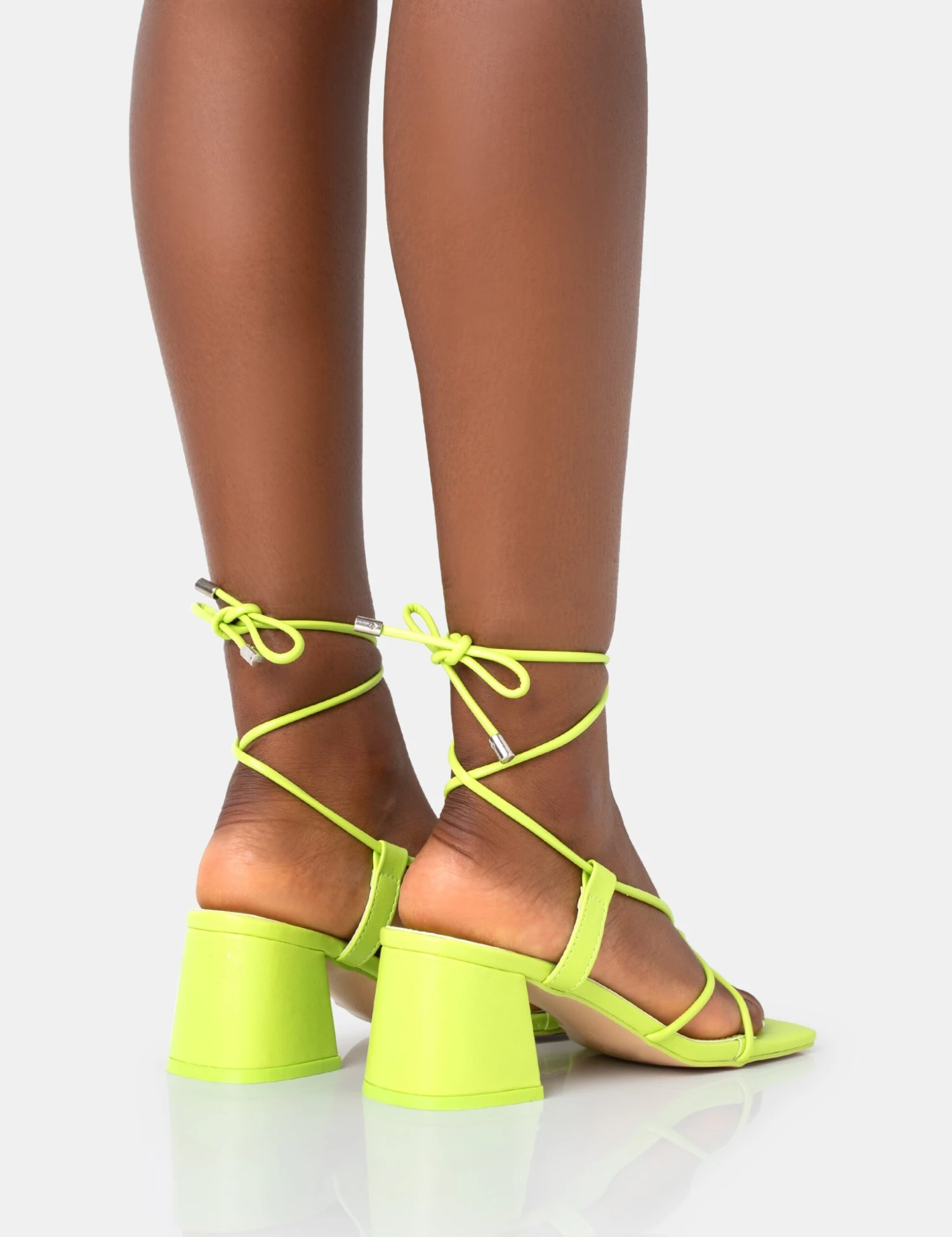 Aloha Lime Lace Up Block Mid Heeled Sandals - Image 4
