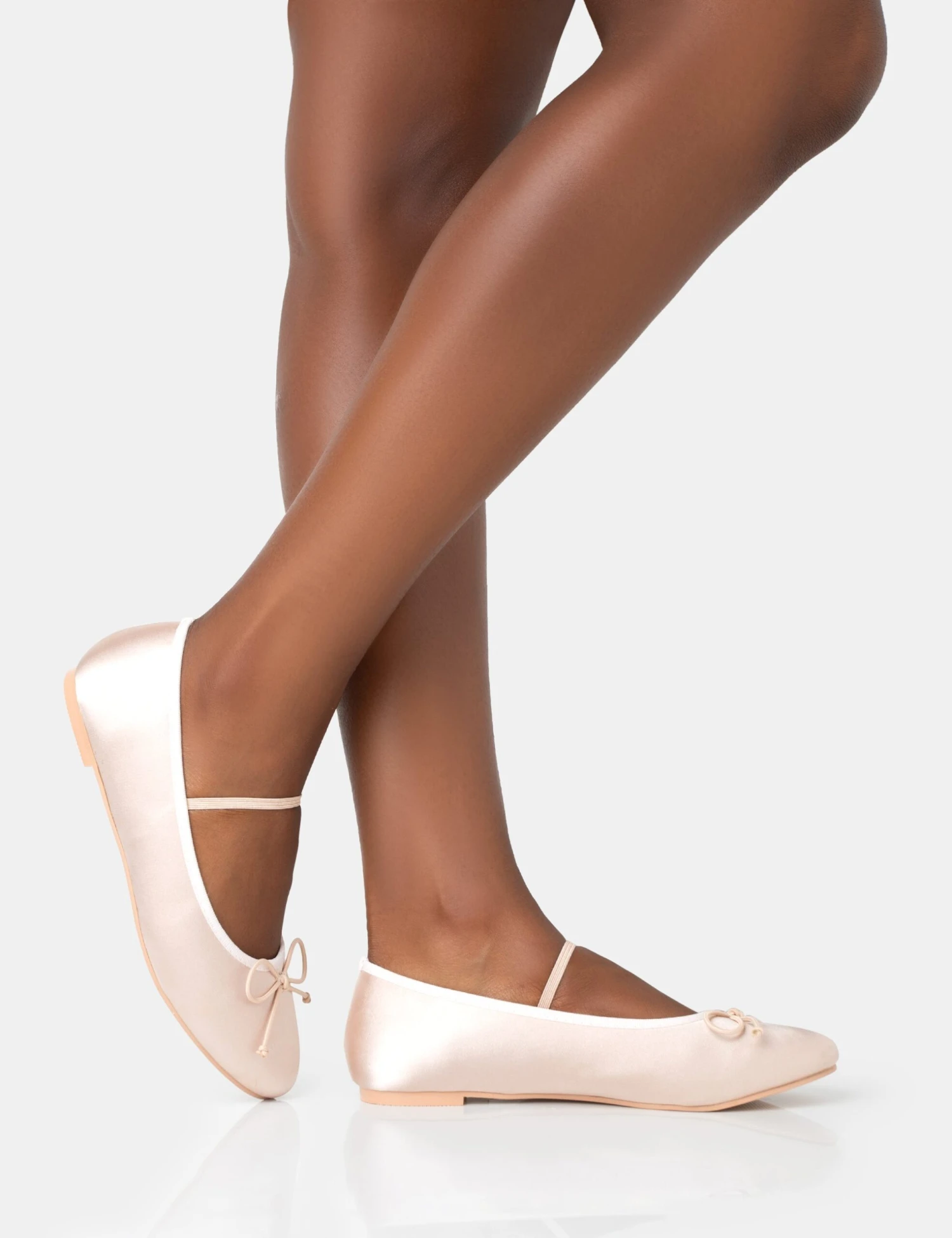 Alexa Baby Pink Satin Elasticated Bow Detailed Ballet Flats - Image 2