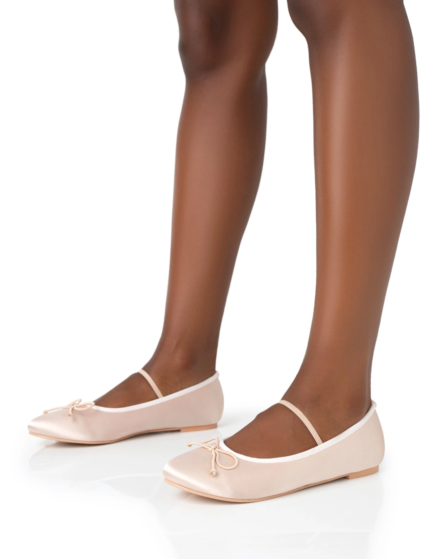 Alexa Baby Pink Satin Elasticated Bow Detailed Ballet Flats - Image 3