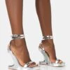 A-list Silver Mirror Barley There Wrap Around Platform Cut Out Wedge Heels