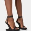 A-List Black Pu Barely There Wrap Around Platform Cut Out Wedge Heels