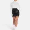 Button Waist Pu Mini Skirt Black