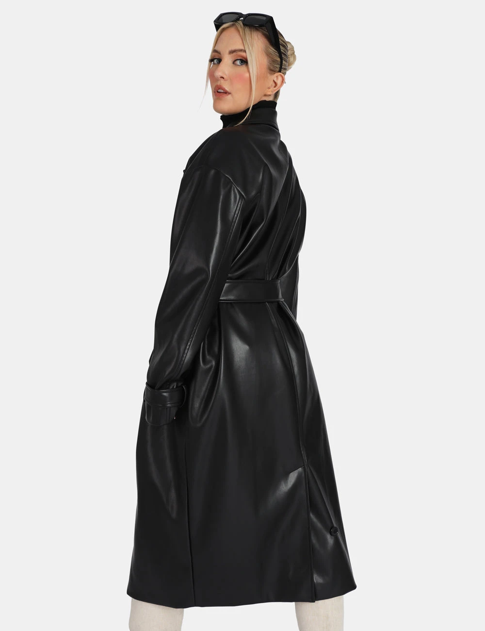 Longline Pu Belted Black Trench - Image 2