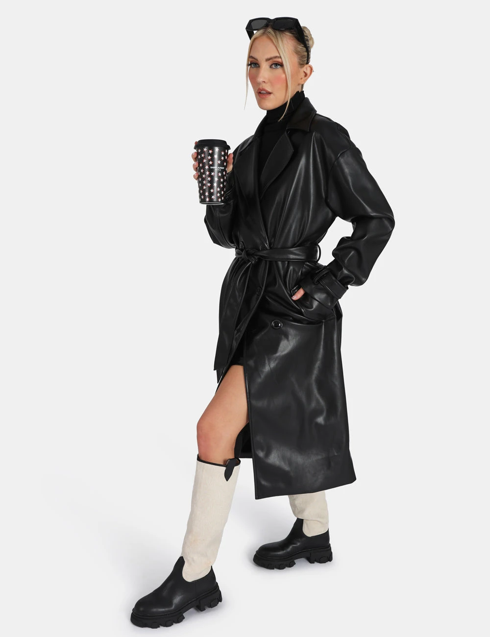 Longline Pu Belted Black Trench - Image 6