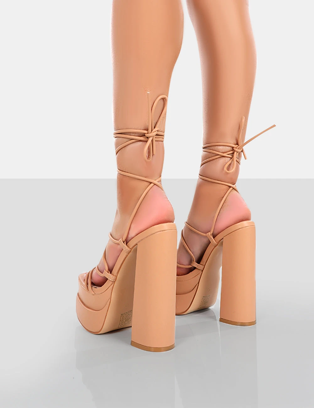 Glow Girl Nude PU Lace Up Platform High Heels - Image 2