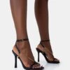 Catwalk Black Pu Chain Strappy Square Toe Stiletto Heels