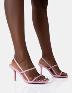 Sophia Wide Fit Baby Pink PU Barely There Square Toe Mid Stiletto Heels