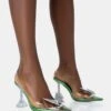 Stormi Lime Mirror Metallic Butterfly Diamante Slingback Pointed Court Stiletto Heels