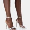 Risque White PU Strappy Pointed Toe Gold Stiletto Heels