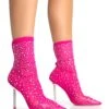 VIP Hot Pink Diamante Detailed Mesh Pointed Toe Stiletto Sock Boot Heels