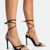Unapologetic Black Satin Barely There Gold Pointed Toe Stiletto Heels