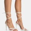 Unapologetic White Satin Barely There Gold Pointed Toe Stiletto Heels