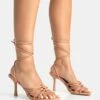 Keri Nude Pu Strappy Lace Up Mid Heels