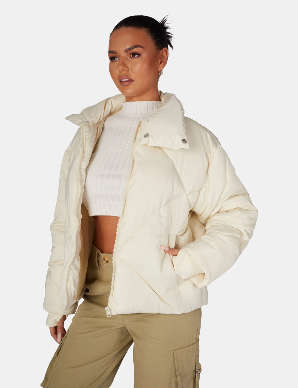 Soft Touch Quilted Puffer Jacket Ecru - Image 3