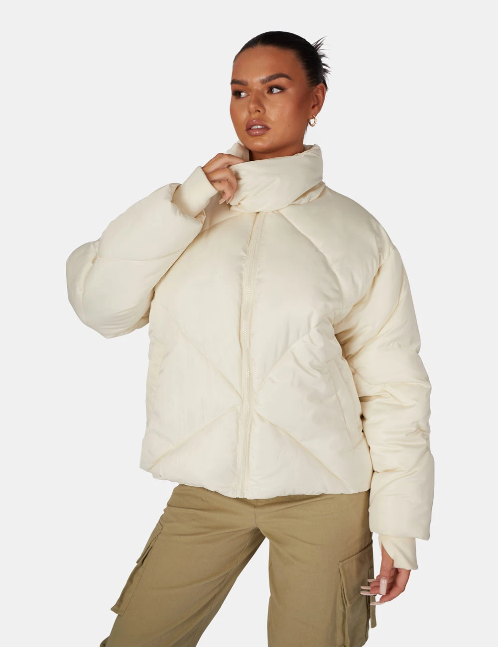 Soft Touch Quilted Puffer Jacket Ecru - Image 2