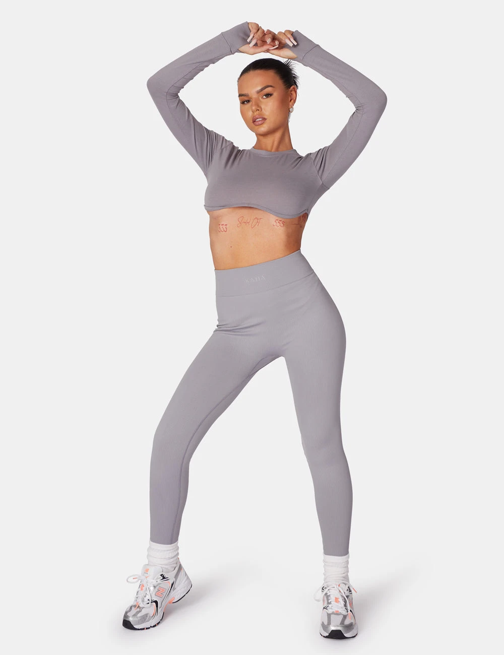 Kaiia Premium Rib Seamless Leggings Grey