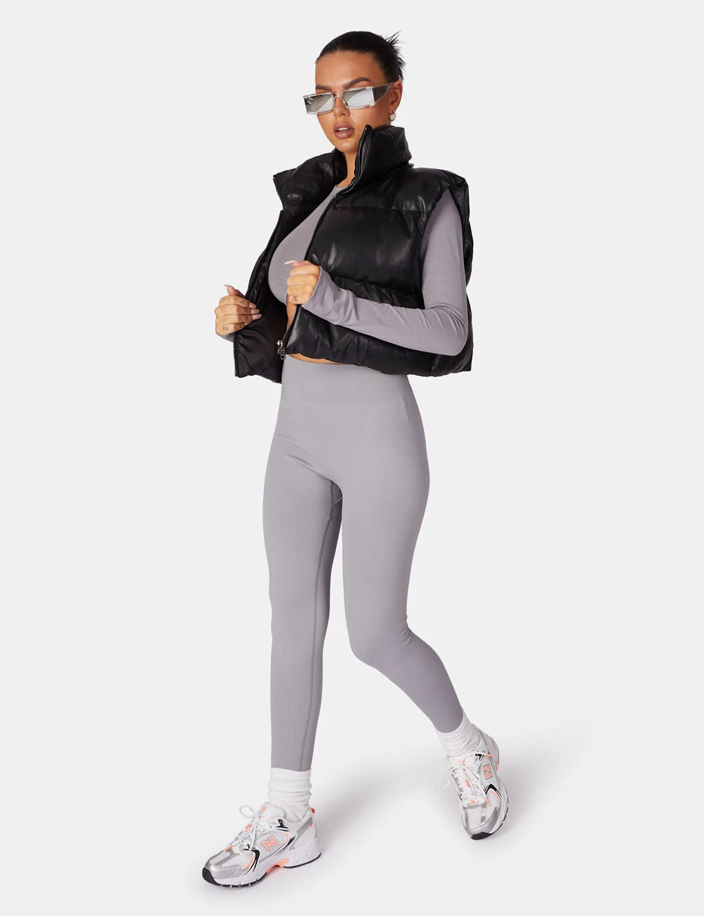 Kaiia Premium Rib Seamless Leggings Grey - Image 4