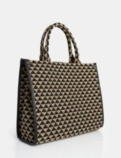 Bali Beige Pyramid Print Tote Canvas Bag