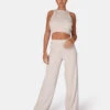 V Front Low Waisted Wide Leg Knitted Trousers Oatmeal