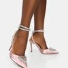 Cupid Baby Pink Satin Diamante Wrap Around Pointed Court Stiletto Heels