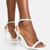 Ida White Pu Barely There Square Toe Cake Stand Stiletto Heels