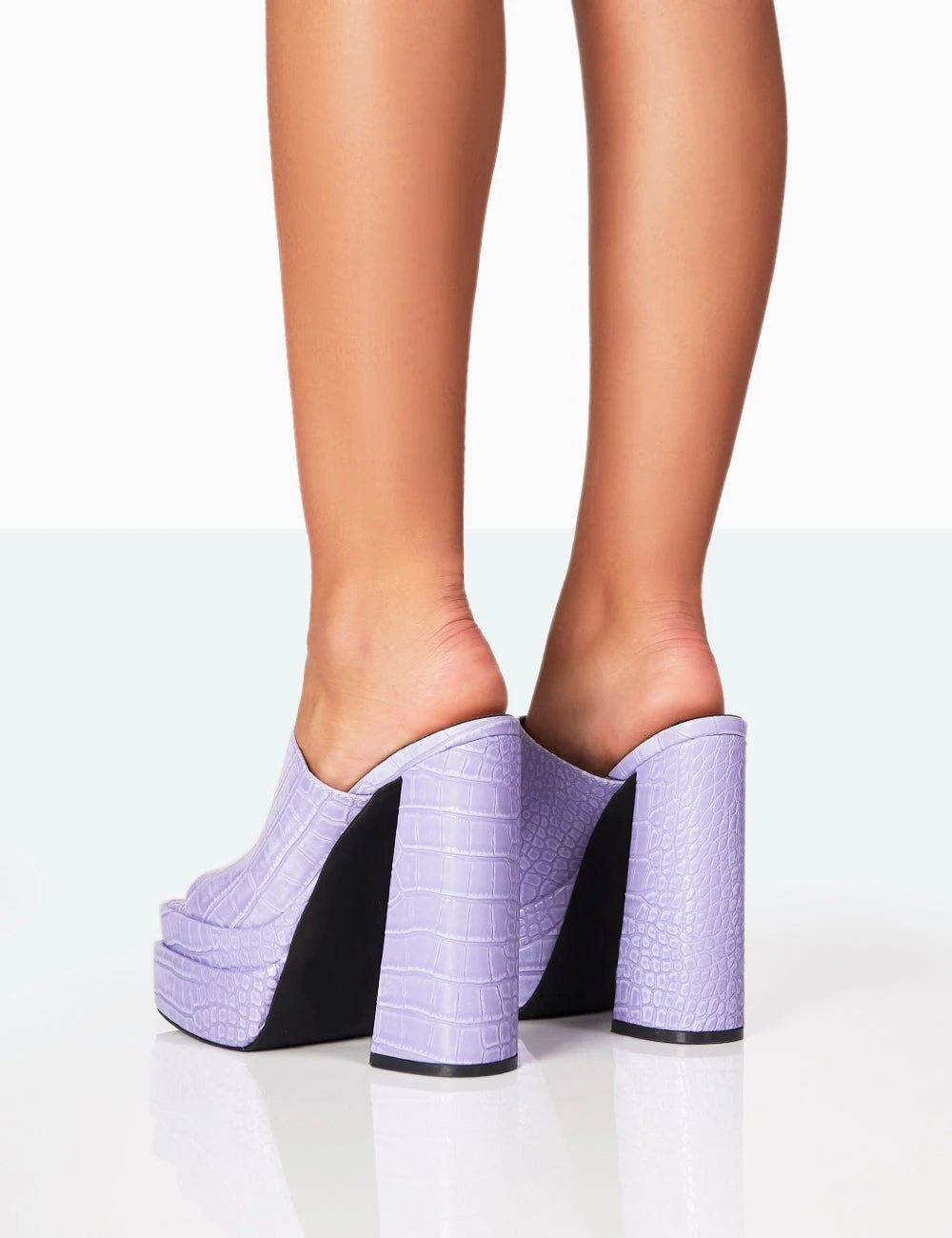 Skyhigh Neon Purple Croc Chunky Platform High Heeled Mules - Image 2