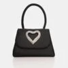 The Heart Black Satin Diamante Heart Mini Bag